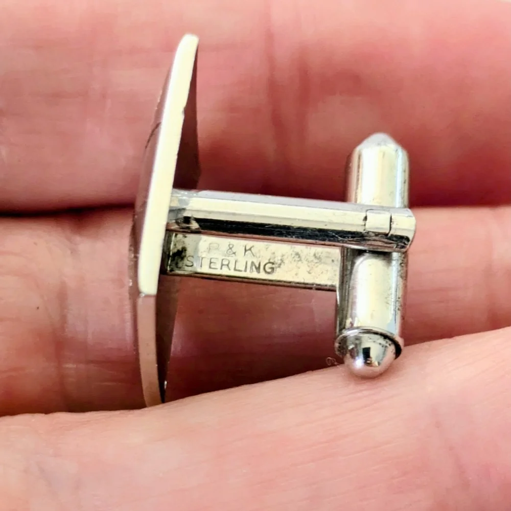 Elegant VINTAGE P&K STERLING SILVER Etched CUFFLINKS & TIE CLIP SET 17.89 Gr.